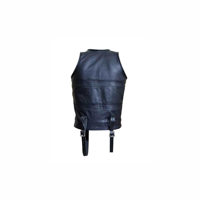 Mens Real Black Leather Fully Lockable Corset - MCOR5