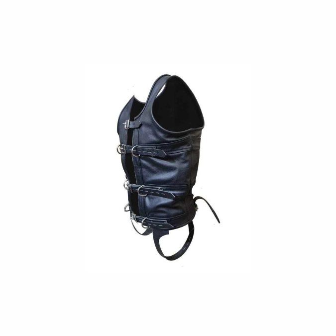 Mens Real Black Leather Fully Lockable Corset - MCOR5