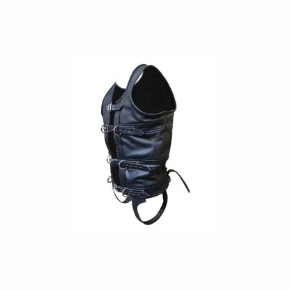 Mens Real Black Leather Fully Lockable Corset - MCOR5