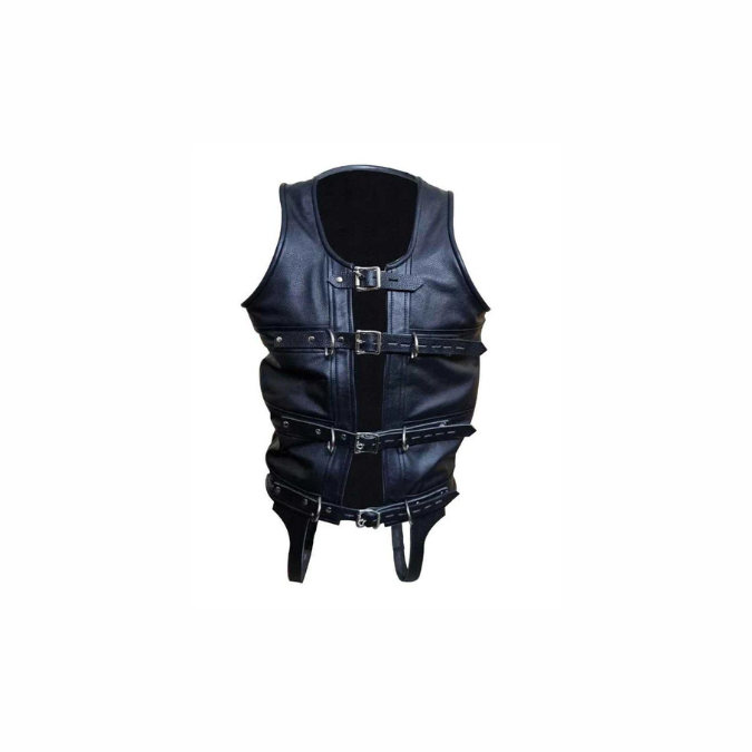Mens Real Black Leather Fully Lockable Corset - MCOR5
