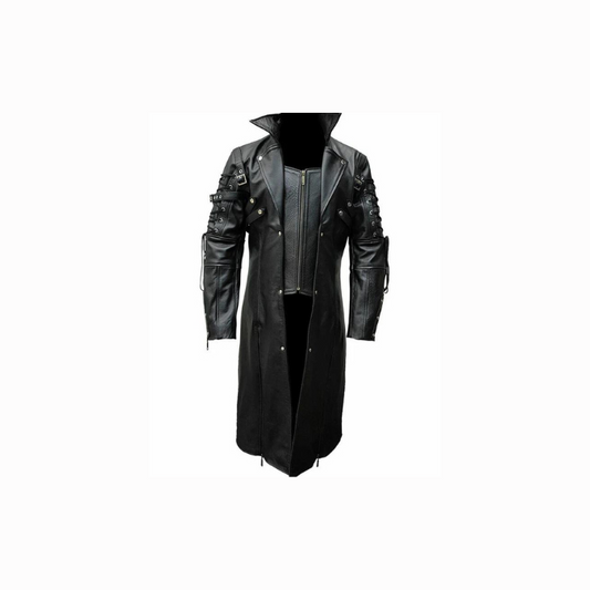 Men's black leather duster coat
