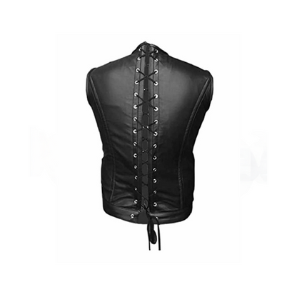 Mens Sheep Black Leather Steel Boned Victorian Corset LARP Steampunk Goth - (ST4)