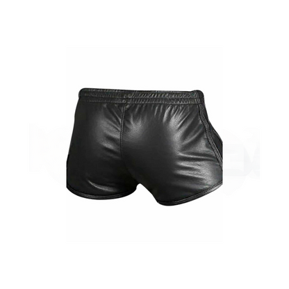 Mens Gym Boxer Sports Shorts Black Soft Sheep Lamb Leather - SHORTS6-BLK