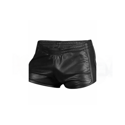 Mens Gym Boxer Sports Shorts Black Soft Sheep Lamb Leather - SHORTS6-BLK