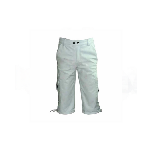 MENS CARGO SHORTS GENUINE WHITE LEATHER COMBAT - CARGO1 - WHT