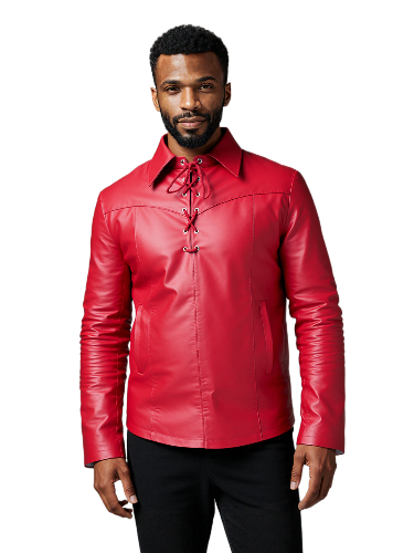 MENS RED SHEEP LAMB LEATHER PULLOVER SHIRT - PULL1