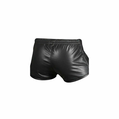 Bóxer deportivo sexy de piel de cordero suave y negra auténtica para hombre - SHORTS6-BLK