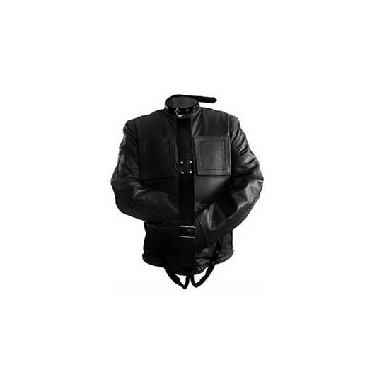 Black Leather Bondage Straight Jacket - SJ-BLK