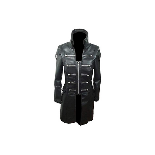 Women Black Cow Leather Steampunk Coat - T22