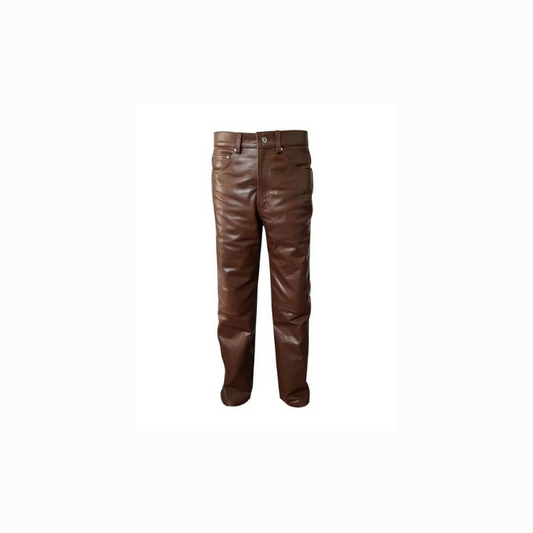 Mens Brown Leather Sleek & Sexy 501 Style Pants Jeans - 501BRW