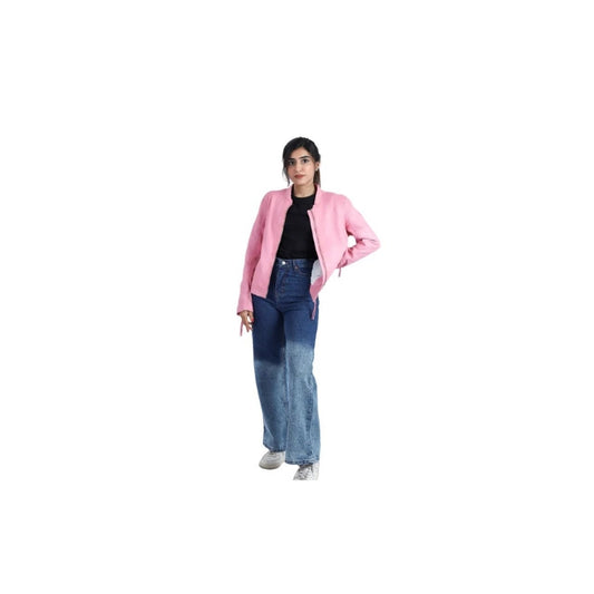 Women Bright Pink Leather Jacket Slim Fit Motorcycle Biker Style Fashion Jacket – ELF26