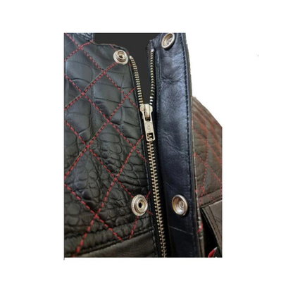 Mens Black Crocodile Print Leather Quilted Bikers Style Vest Waistcoat - B30