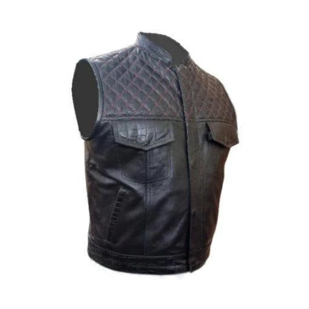 Mens Black Crocodile Print Leather Quilted Bikers Style Vest Waistcoat - B30