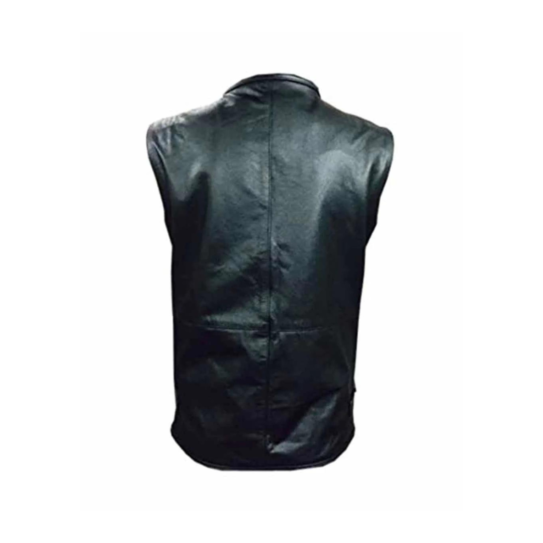 MENS BIKER STYLE VEST BLACK LEATHER MOTORCYCLE WAISTCOAT - B10