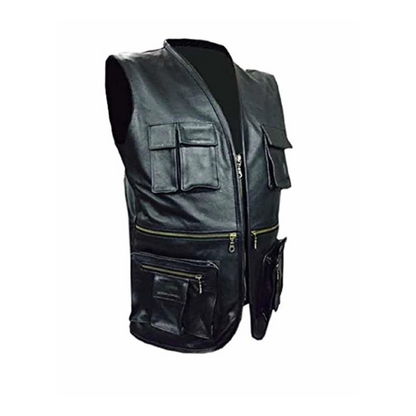 MENS BIKER STYLE VEST BLACK LEATHER MOTORCYCLE WAISTCOAT - B10