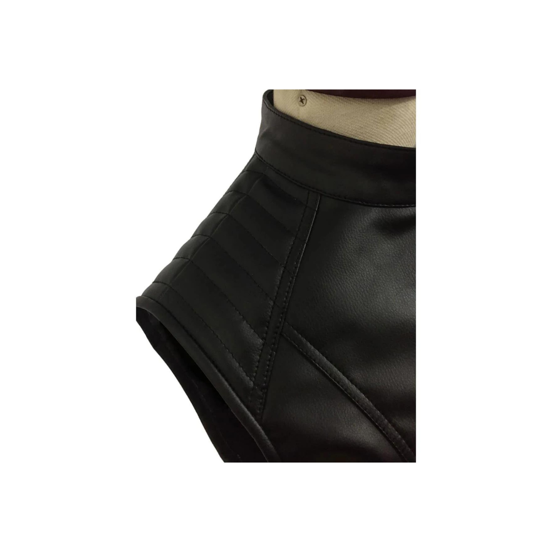 Chaleco de motociclista de piel de cordero auténtica de color negro para mujer sexy (W12)