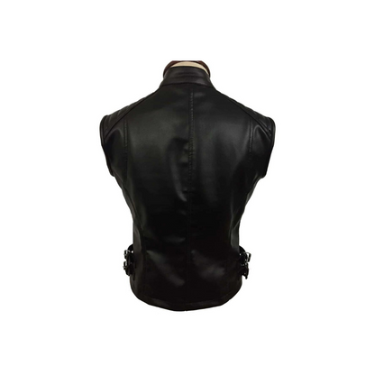 Chaleco de motociclista de piel de cordero auténtica de color negro para mujer sexy (W12)