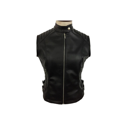 Chaleco de motociclista de piel de cordero auténtica de color negro para mujer sexy (W12)