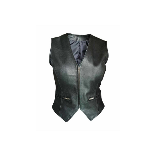 Womens Real Leather Waistcoat Vest With Zipped Front (W1)