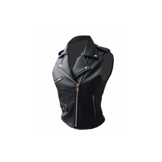 Women Real Black Leather Waistcoat Brando Style Bikers Vest (BRANDO-LADIES)