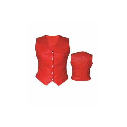 Women Real Red Sheep Lamb Leather Bikers Waistcoat Vest (W8 - RED)