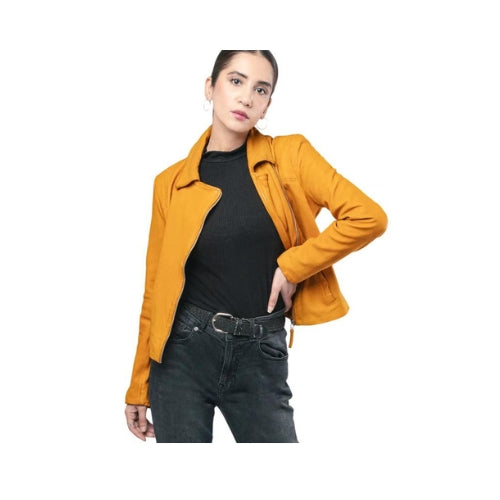 Ladies Leather Jacket Fashion Style Yellow Leather Superior Quality Designer Jacket – ELF38