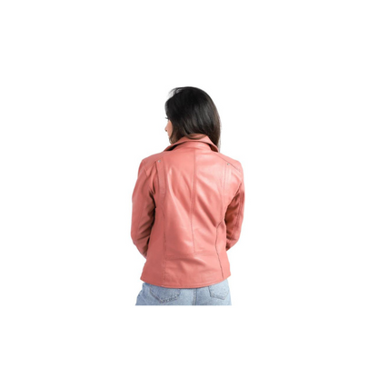 Womens Sheep Leather Jacket Biker Racer Style Rose Color Jacket – ELF10