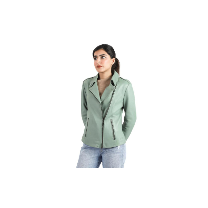 Womens Biker Racer Style Sheep Jade Leather Jacket Stylish Quality Designer Jacket – ELF11