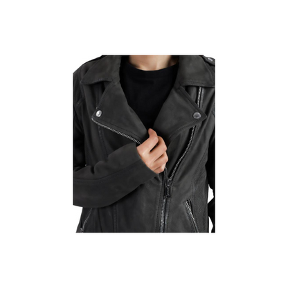 Womens Biker Racer Style Grey Sheep Leather Jacket Motorbike Style Quality Designer Jacket – ELF12