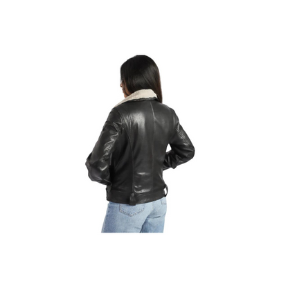 Womens Aviator Bomber Sheep Leather Jacket with Fur Collar High Designer Quality – ELF13