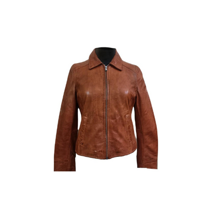 Veste en cuir véritable pour femme style motard fait à la main élégante en cuir d'agneau veste orange – ELF47