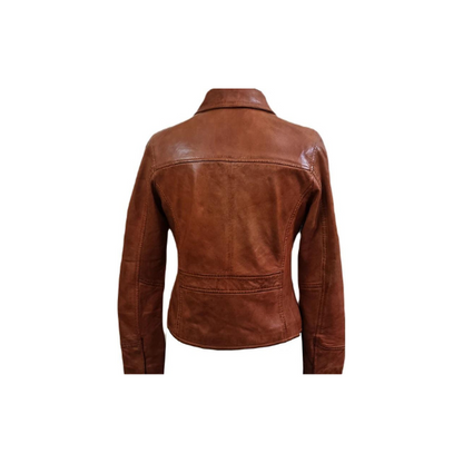 Veste en cuir véritable pour femme style motard fait à la main élégante en cuir d'agneau veste orange – ELF47