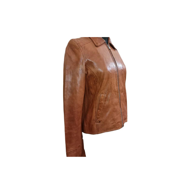 Veste en cuir véritable pour femme style motard fait à la main élégante en cuir d'agneau veste orange – ELF47
