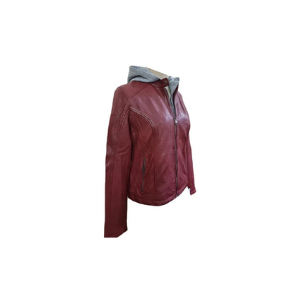 Womens Hooded Red Jacket Biker Style Handmade Real Sheep Leather Jacket – ELF52