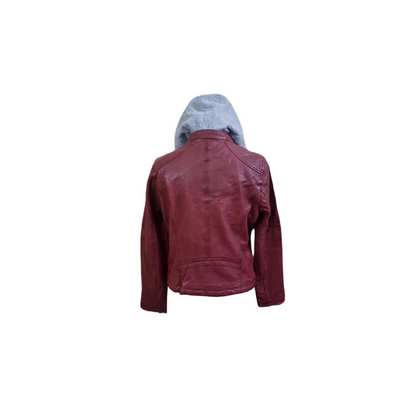 Womens Hooded Red Jacket Biker Style Handmade Real Sheep Leather Jacket – ELF52