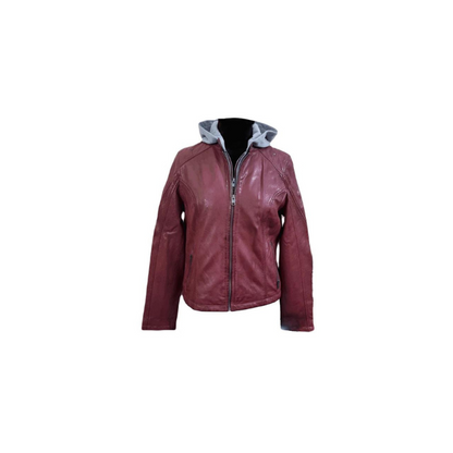 Womens Hooded Red Jacket Biker Style Handmade Real Sheep Leather Jacket – ELF52