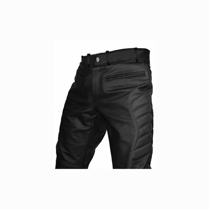 Mens Black Leather Bikers Pants Jeans - JEANS 3