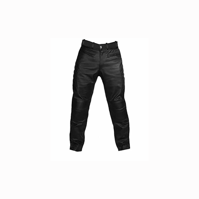 Mens Black Leather Bikers Pants Jeans - JEANS 3