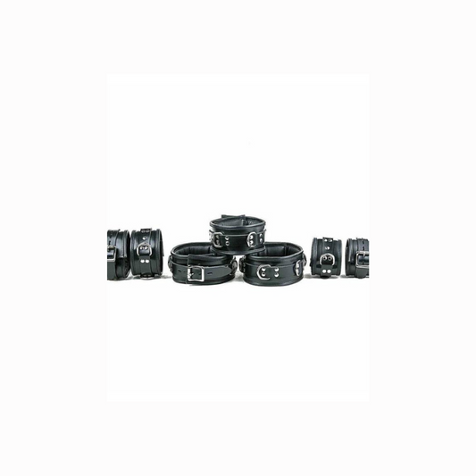 7 Pieces Set Of Black Leather Restraints - REST7-BLK