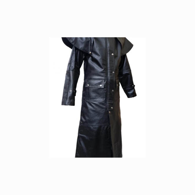 Mens Real Black Leather Duster Riding Hunting Steampunk Trench Coat Olly and ally