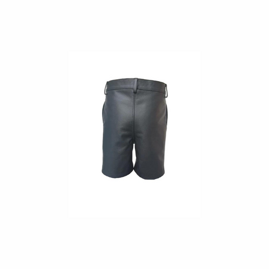 Mens Real Black Leather Front Laced Shorts (SHORTS2)