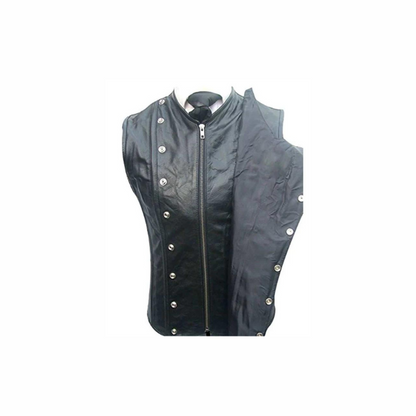Men Real Black Sheep Leather Steel Boned Victorian Corset - STEAM1