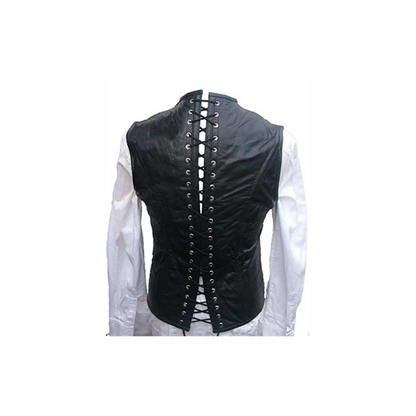 Men Real Black Sheep Leather Steel Boned Victorian Corset - STEAM1