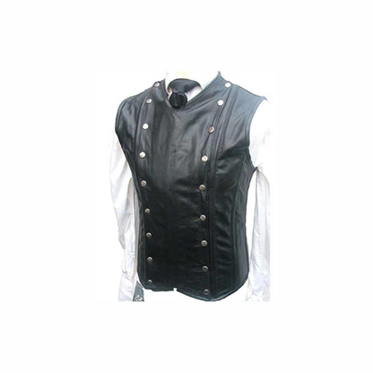 Men Real Black Sheep Leather Steel Boned Victorian Corset - STEAM1