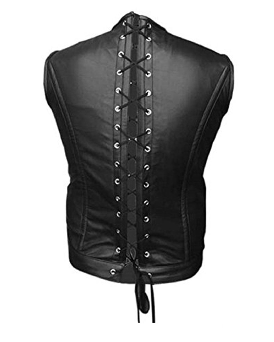 Mens REAL Sheep Black LEATHER Steel Boned Victorian Corset  Steampunk Goth ST3 