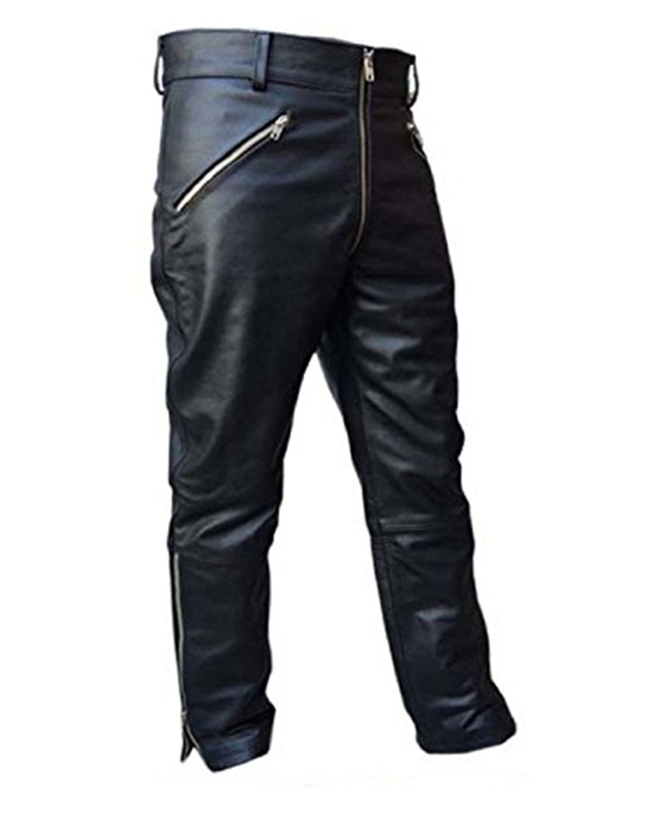 Mens Biker Motorcycle Style Black Leather Jeans – J6 | OllyandAlly