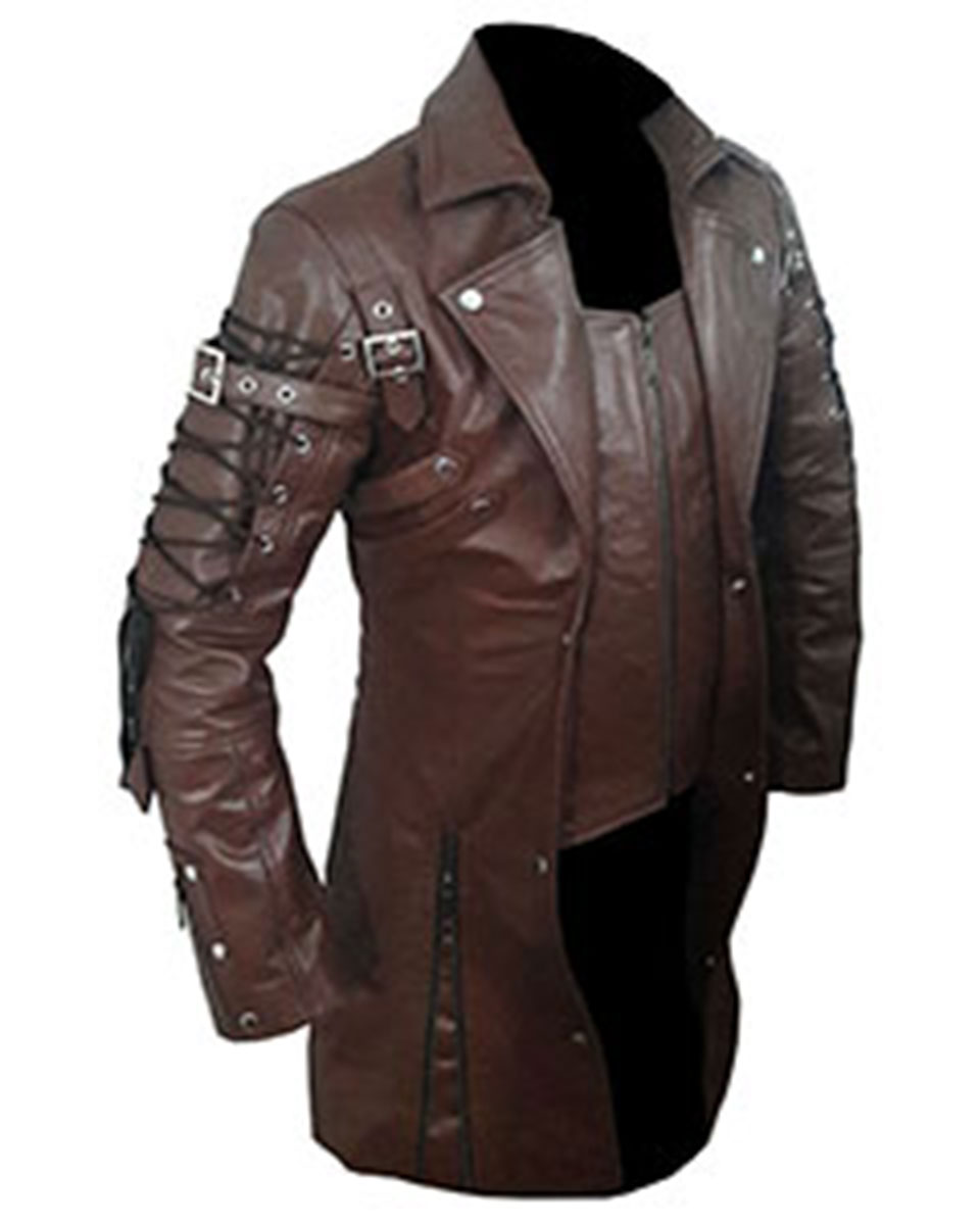 Mens Brown Leathr Goth Matrix Trench Coat Steampunk Gothic Leather Coats
